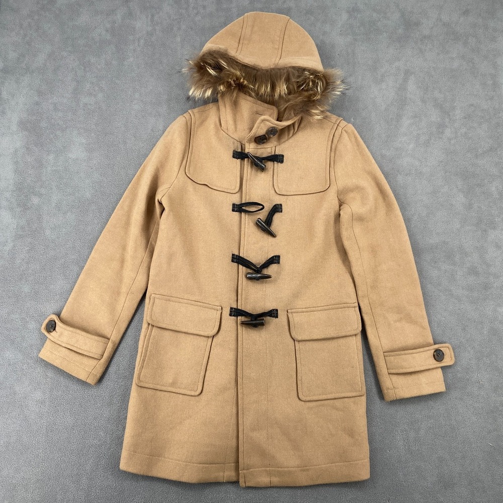 Beams‎ Heart Duffle Coat Womens 1 Beige Lined Fur Hooded Button Front Warm Wear